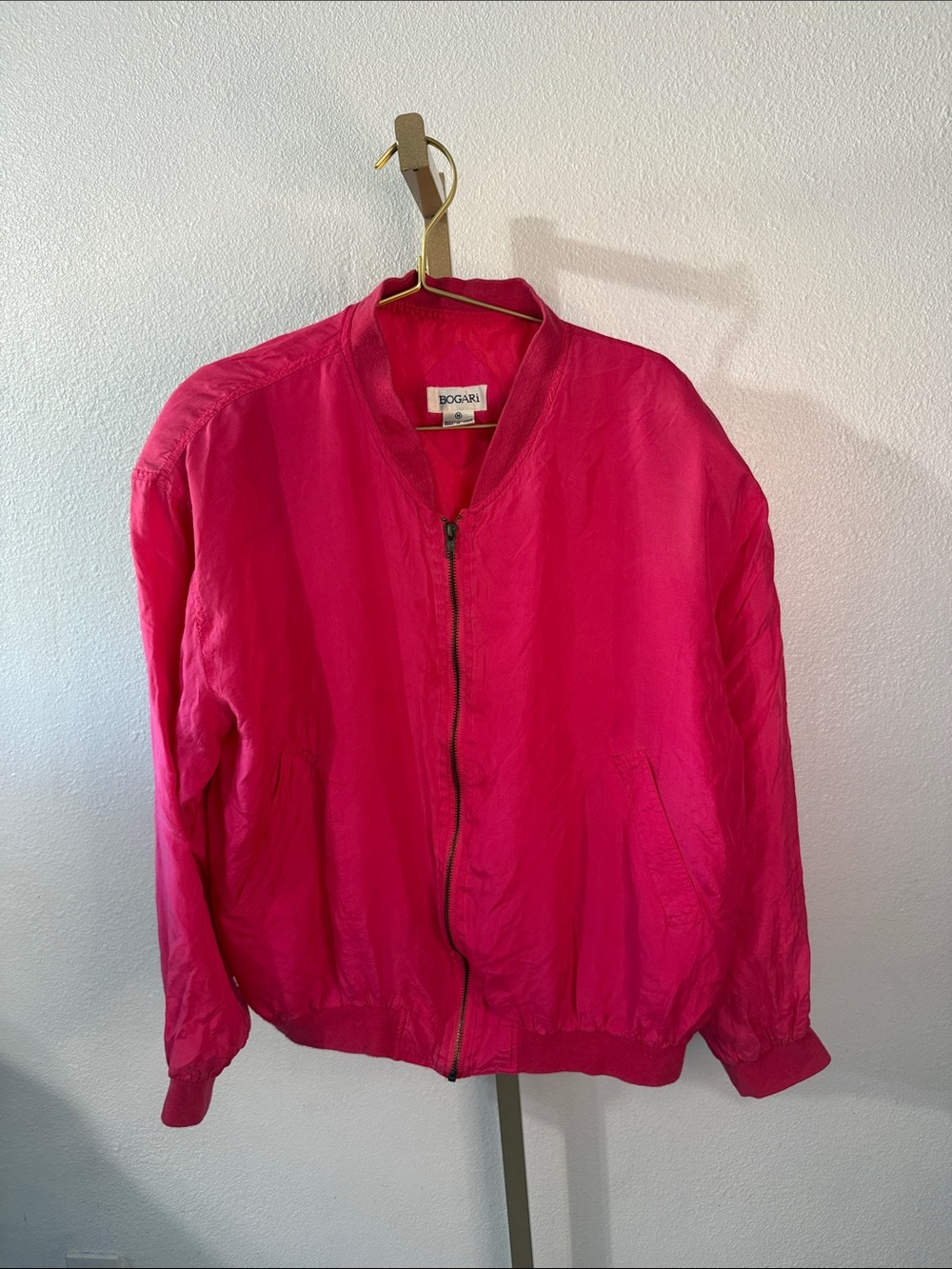 Women's Hot Pink 100% Silk Lightweight Bomber Jacket- size medium